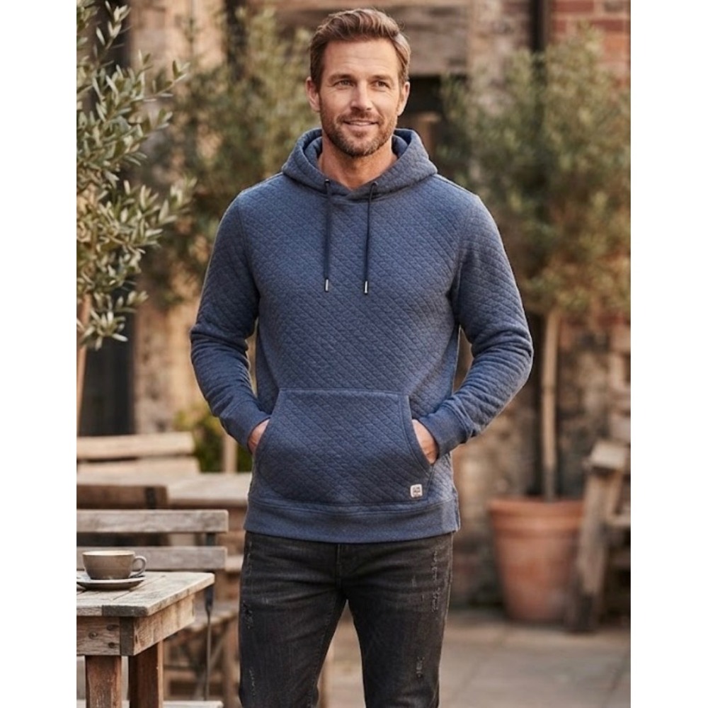 Flag & Anthem‎ Mens Quilted Hoodie Navy Blue Diamond Texture Sweatshirt Size M